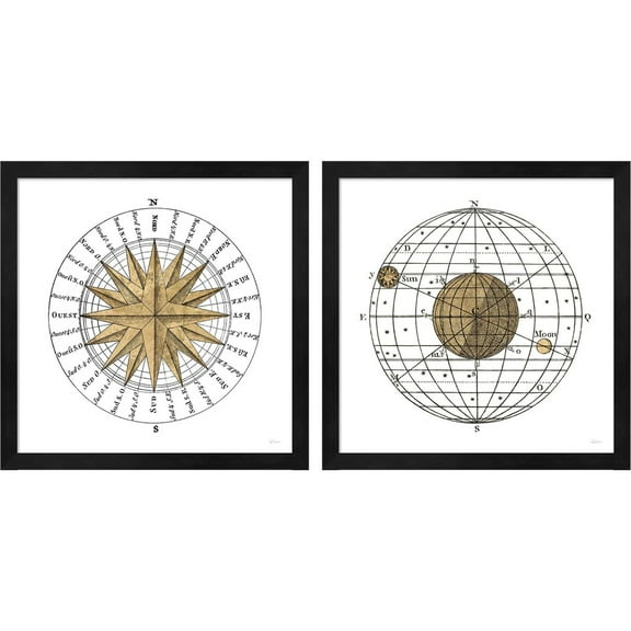 Great Art Now Solar Globe by Sue Schlabach, 2 Piece Framed Art Set Each 13.25"W x 13.25"H