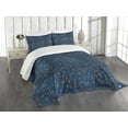thumbnail image 3 of Ambesonne Winter Quilted Bedspread Set 3 Pcs, Tiny Birds on Tree Branches, King Size, Petrol Blue Orange White, 3 of 5