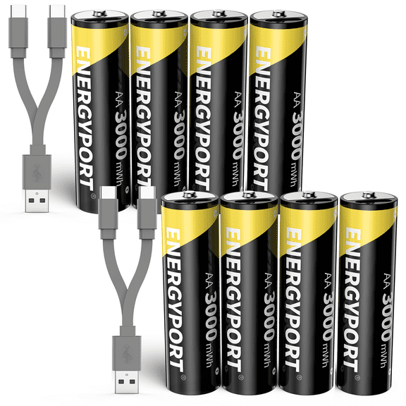 3000mWh Rechargeable Lithium AA Batteries 8 Pack, 1.5V USB Double A Lithium-ion Batteries AA Size, Long Lasting 1500 Cycles, High Capacity Battery for Toys, Flashlight, Smart Door Lock