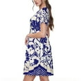 thumbnail image 2 of Fotbe Blue And White Porcelain Pattern Vestido Largo de Moda para Mujer, Vestido Tipo Camiseta con Manga Corta y Estilo Casual a Rayas y Bloques de Color, 2 of 6