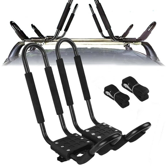 Kayak Roof Rack, 1 Pair J-Bar Roof Rack with 2 Ropes,Heavy Duty Kayak Roof Carrier for Your Canoe SUV and Trucks