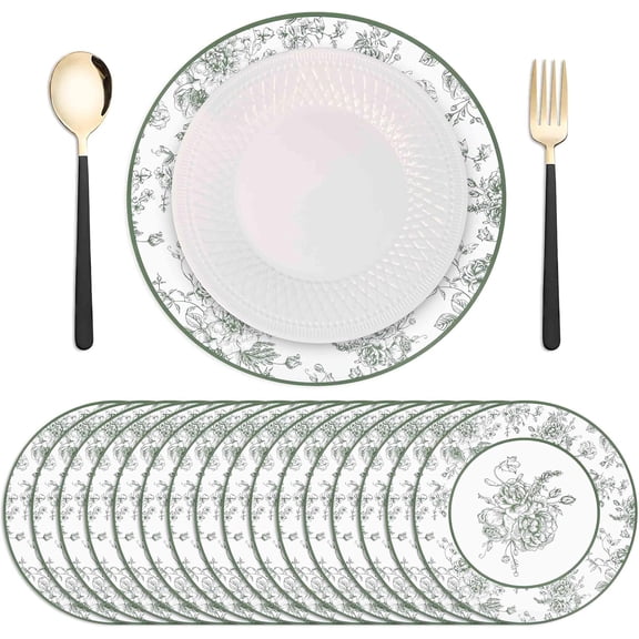 Gift Boutique Disposable Green Floral Paper Placemats, 13.5 Inch Round Chinoiserie Decorative Charger Mats, Disposable Laminated Paper, 50 Pack for Weddings, Parties & Everyday Dining