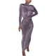 thumbnail image 1 of Vestido de manga larga liso con cuello de tul para mujer Vestido largo de fiesta informal Fridja  NMB2978, 1 of 6