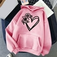 thumbnail image 3 of Women's Oversize Hoodies Comfy Long Sleeve Heart Graphic Print Pullover Sweatshirts Classic-Fitted Tops with Pocket(Pink,S), 3 of 4