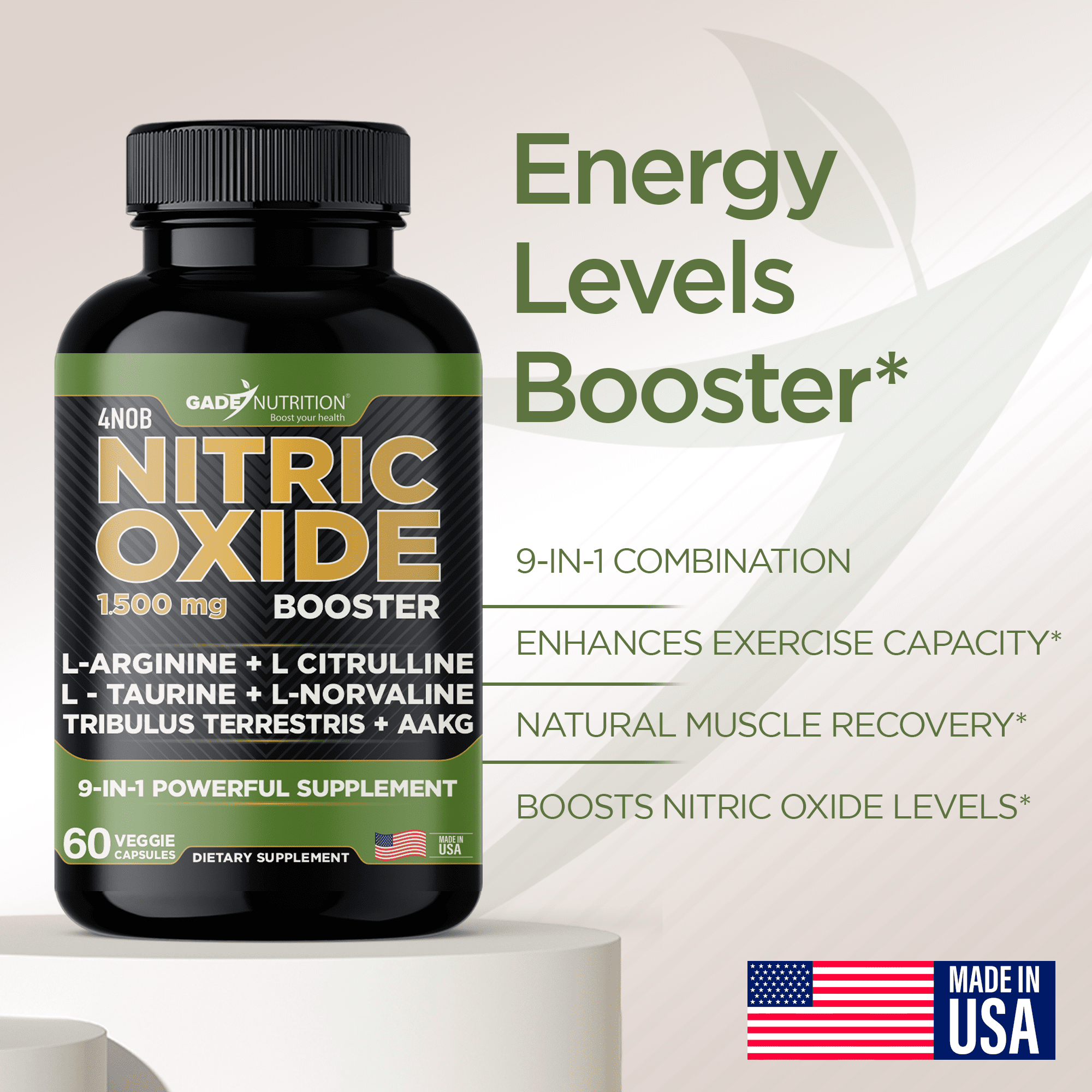 Gade Nutrition Nitric Oxide Booster - L-Arginine, L-Citrulline, L-Taurine, L-Norvaline. Essential Amino Acids - 2 months supply
