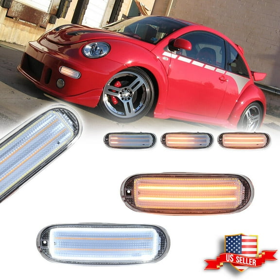 GTINTHEBOX Clear Switchback LED Front DRL Turn Signal Corner Lights For 1998-2005 VW Beetle