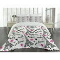 thumbnail image 2 of Ambesonne Paris Quilted Coverlet 3 Pcs, Pink Kiss Eiffel Love, King Size, White Black Pink, 2 of 4