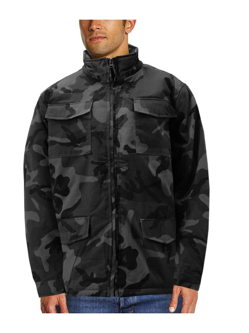 Men's Heavyweight Army Hunting Camo Removable Hood Quilted