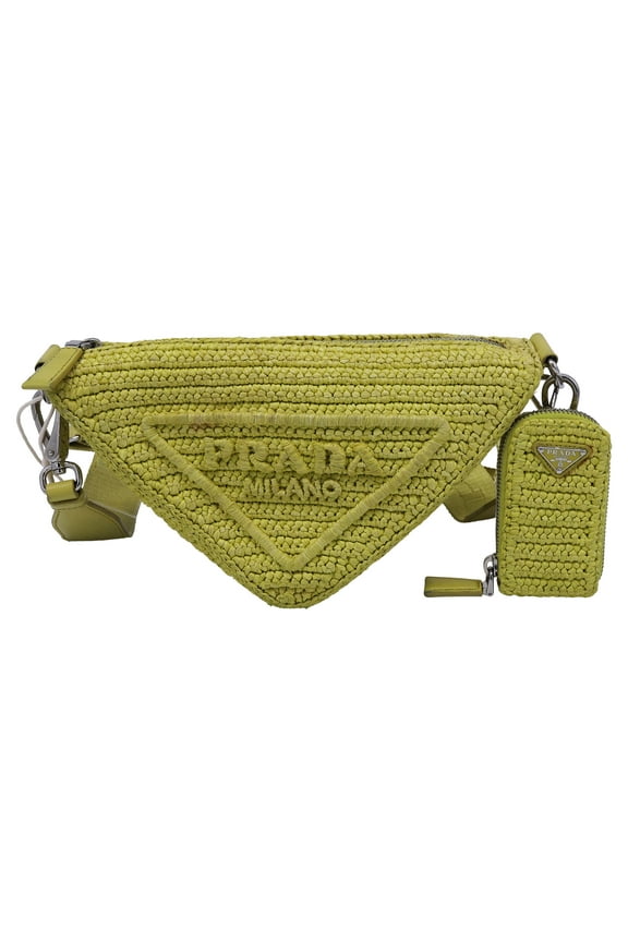 Pre-Owned Prada Crochet Triangle Shoulder Bag in Yellow Raffia
