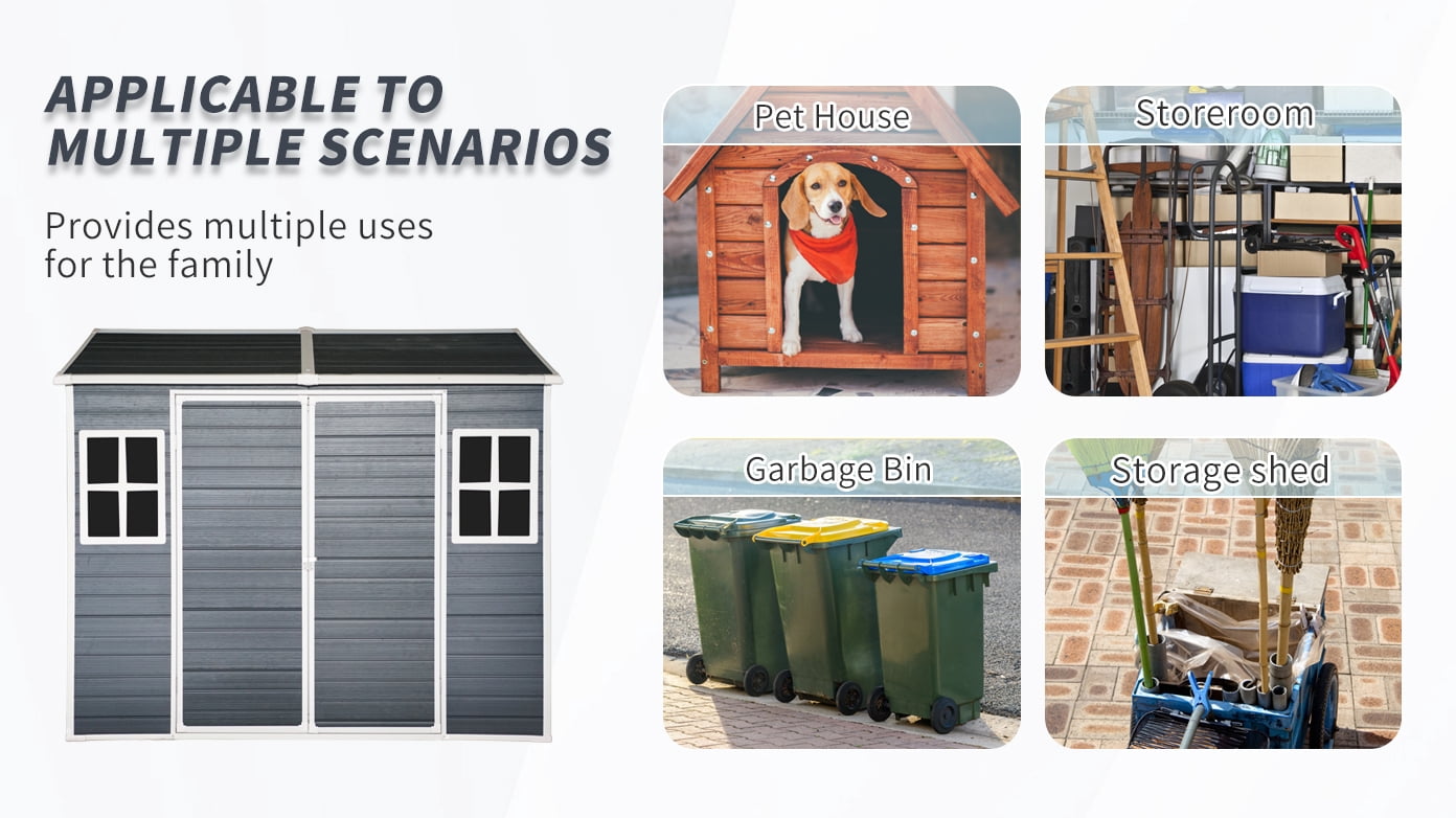 Resin Outdoor Storage Sheds with Floor, Durable Garden Storage Shed, Outdoor Tool Shed Plastic Backyard Storage Shed with Lockable Doors and Vents for Lawnmower, Garage, Generator, Bike, Patio, 6X8