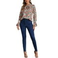 thumbnail image 2 of INSPIRE CHIC Women's Floral Tie V Neck Vintage Ruffle Trumpet Long Sleeve Top M Pink Blue, 2 of 6