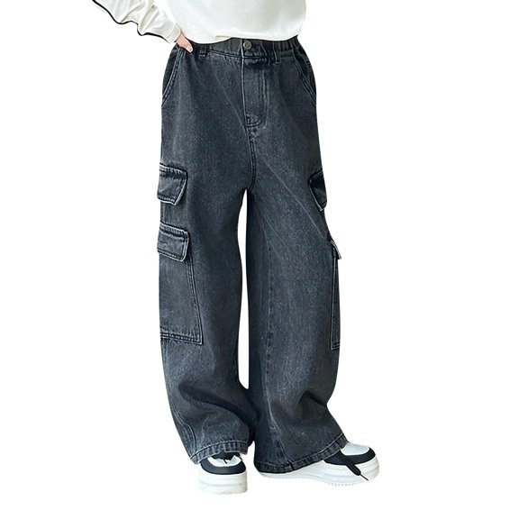 KAUOD Kids Girls Cargo Jeans Ripped Distressed Denim Pants Elastic Waist Baggy Trousers Girls Streetwear Cargo Pants