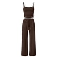 thumbnail image 5 of Women's Ribbed Tank Top and Oversized Wide Leg Pants Set, Soft Casual Loungewear Two Piece Outfit with Drawstring Waist, Relaxed Lazy Style Home Wear Suit for Daily Lounge and Casual Wear Khaki, 5 of 7