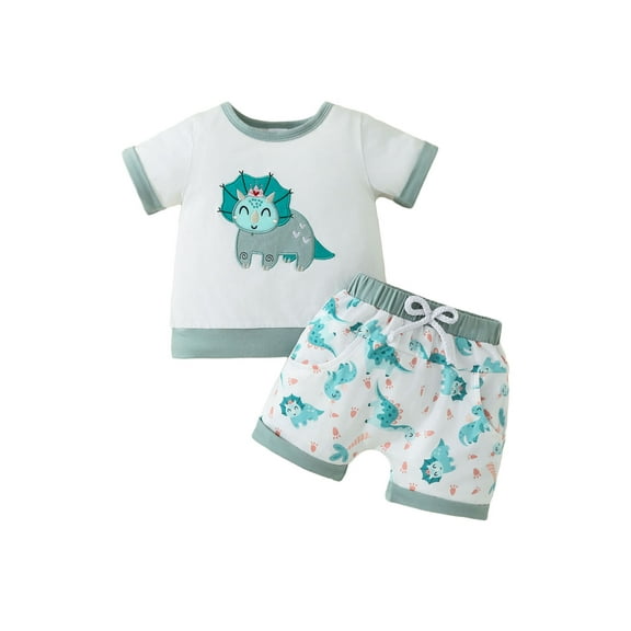 Bagilaanoe 2pcs Toddler Baby Boy Shorts Set Short Sleeve Embroidery T Shirt Tops Shorts 6M 12M 18M 24M 3T Kids Casual Summer Clothes