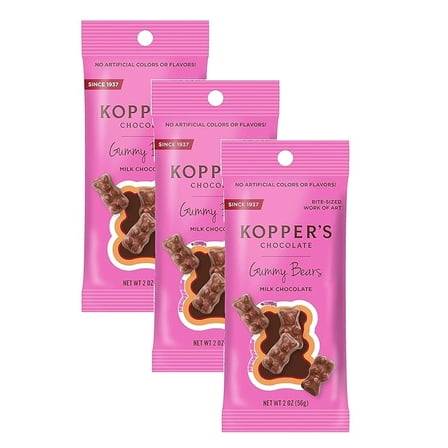 Kopper's MIilk Chocolate Gummy Bears 2oz Grab & Go Bag - Pack of 3