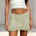thumbnail image 2 of Unir Women All-Over Hollow Crochet Knit Fringe Mini Skirt Low Rise Elastic Waist Bodycon Beach Club Summer Bottom 1PC S-XL Plus Size Friendly, 2 of 4
