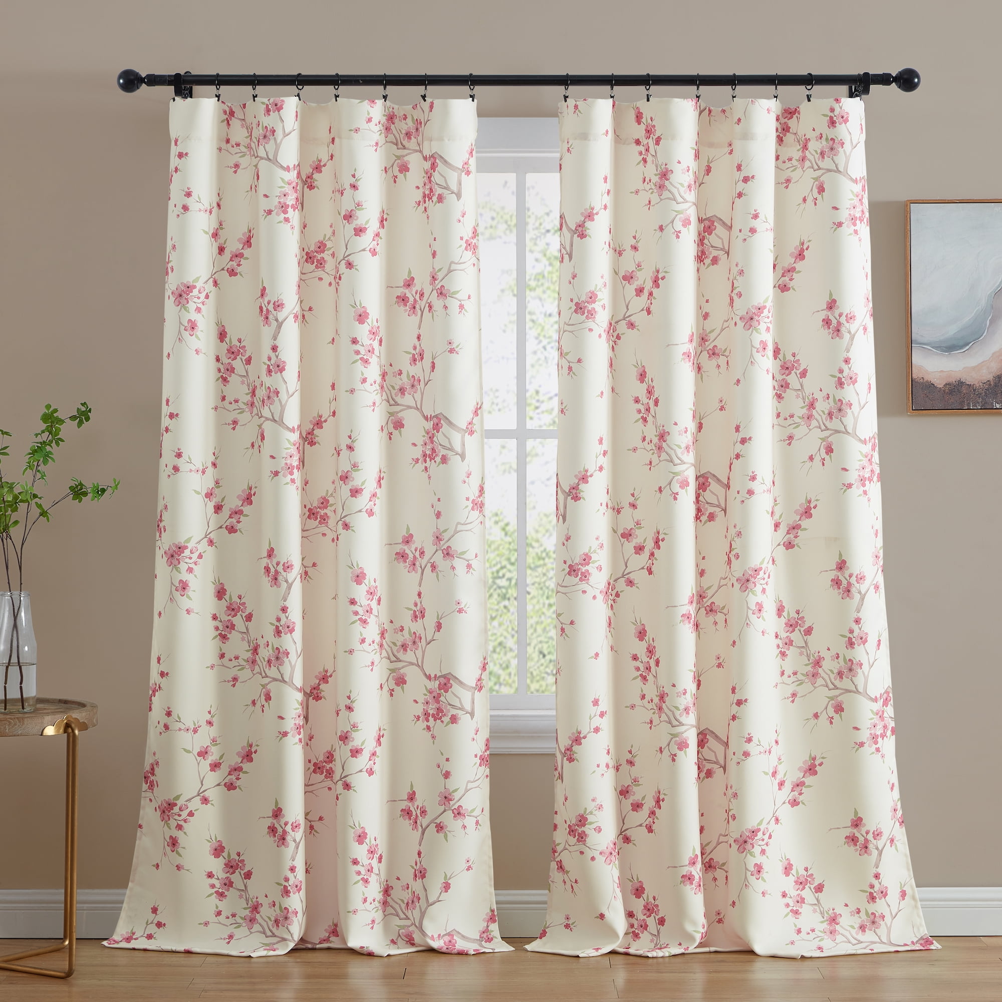 THD Yasmine Floral Room Darkening Rod Pocket Light Filtering Curtain Panels - Set of 2