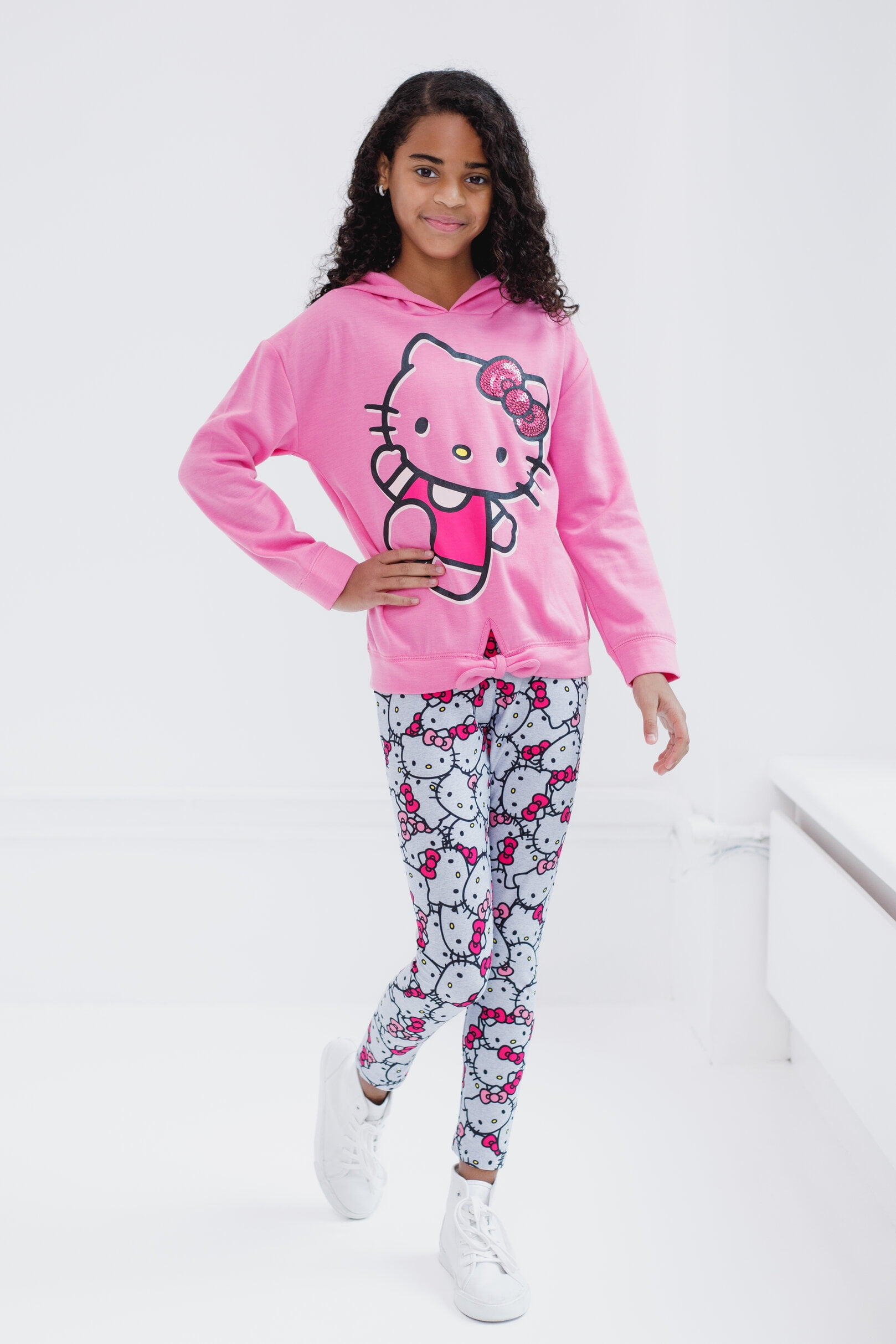 Hello Kitty Toddler Girls Pullover FleeceHoodie and Leggings Outfit Set Pink / Gray 4T