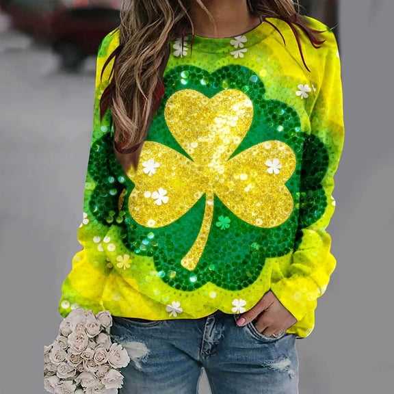 Pincandy Women's St. Patrick's Day Print Round Neck 3/4 Sleeve Loose T-Shirt