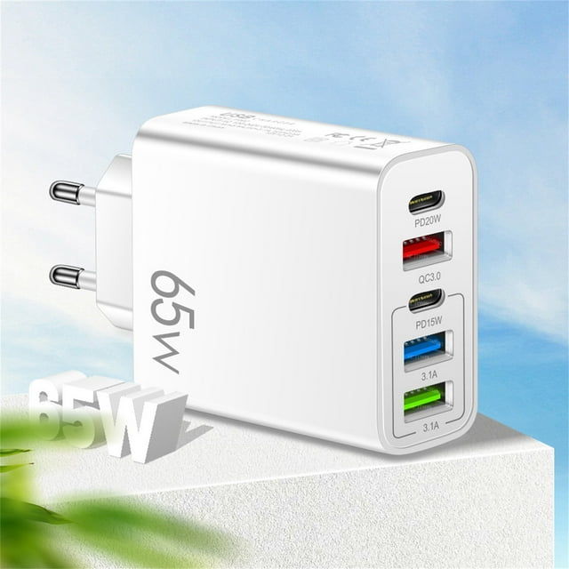 European USB C Charger Block, 5 USB Ports Fast Charger PD 20W and QC3.0 Fast Charging, 2 USB C 3 USB A Europe Travel Plug Adapter Compatible for All Phones And Other Electronic Devices