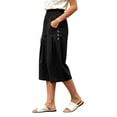 thumbnail image 5 of Karymi Jeans for Women Elastic High Waist Pleated Culottes, Casual Solid Cropped Capri Pants with Pockets, Wide Leg Calf-Length Trousers Summer Outfits, 5 of 7