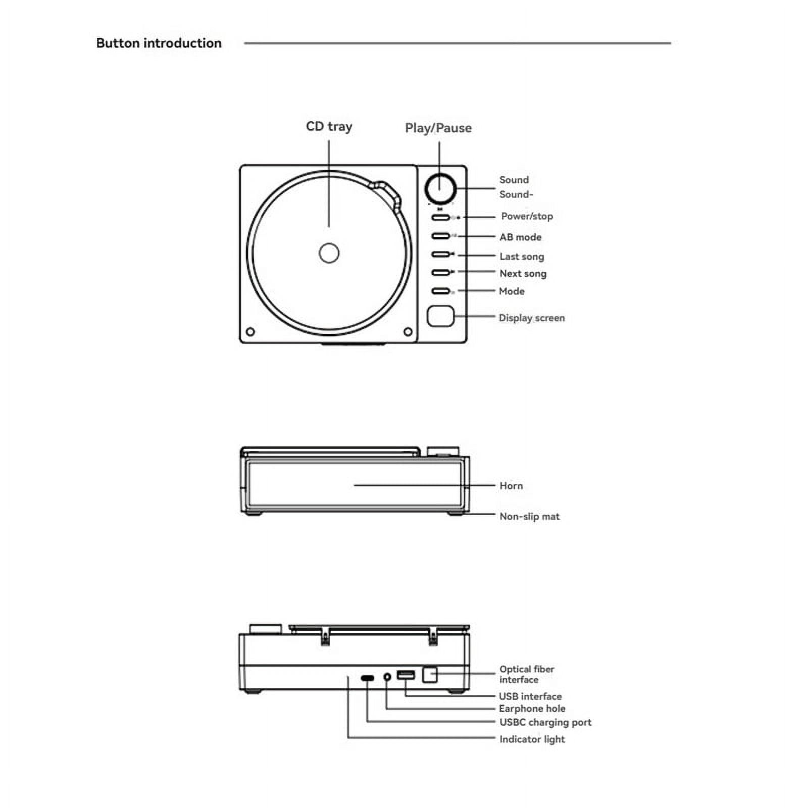 Portable CD Player Bluetooth Digital Optical Output Audiophile Audio Player Built-in 2000mAh High Capacity Battery B