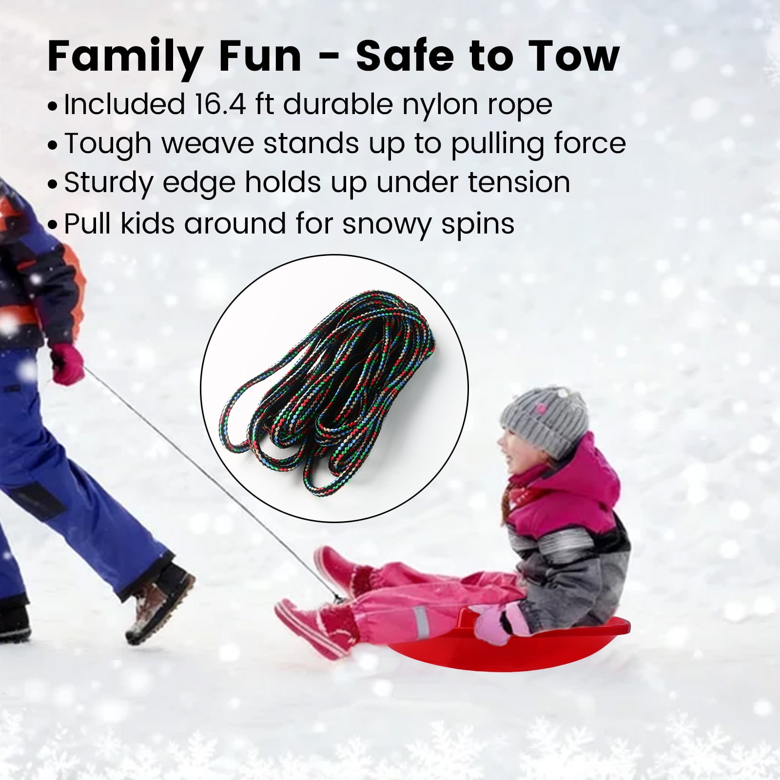 Gamexcel 2 Pack Round Flying Saucer Disc Racer Snow Sled Toboggan, for Ages 4 and Up, 25 Inch Diameter, Red