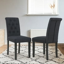 Button-Tufted Charcoal High Back Fabric Upholstered Dining Chairs, Set of 2