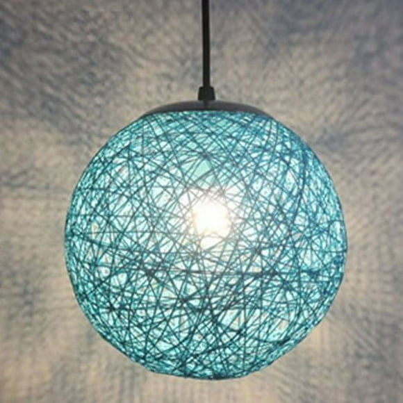 Stoex Bleu Rétro Suspension Luminaire En Rotin Globe Rond 15cm , Lustre Abat-Jour Diy Lampe Plafond E27 Pour Salon Restaurant Centre Commercial Bar