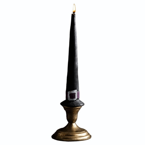 Witch Hat Taper Candles, 7.9" Halloween Witch Hat Candles, Black Taper Flickering Candles, Halloween Decoration for Dinner Party Holiday Decor(1Pcs)