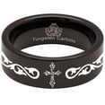 thumbnail image 5 of Tribal Cross Tungsten Carbide Ring, 5 of 9