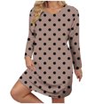 thumbnail image 3 of Jinhomg Womens Loose T Shirt Dress Cute Polka Dot Print Casual Dresses Plus Size Comfy Long Sleeve Crew Neck Midi Dress Daily Wear Lighten Deals of The Day Beige XXL, 3 of 8