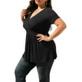 thumbnail image 3 of JustVH Flared Fitted V Neck Short Sleeve Basic T-Shirt Women Plus Size, 3 of 4