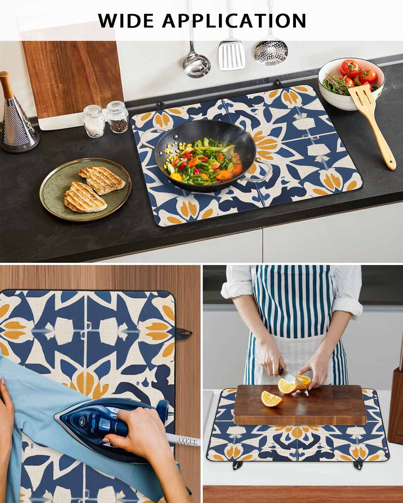 nqOlkjepod Large Induction Cooktop Protector Mat 36"x21", Morocco Stove Top Covers for Electric Stove, Orange Blue Plaid Boho Bohemian Mexican Aztec Stove Burner Cover Mats, Glass Top Stove Cover