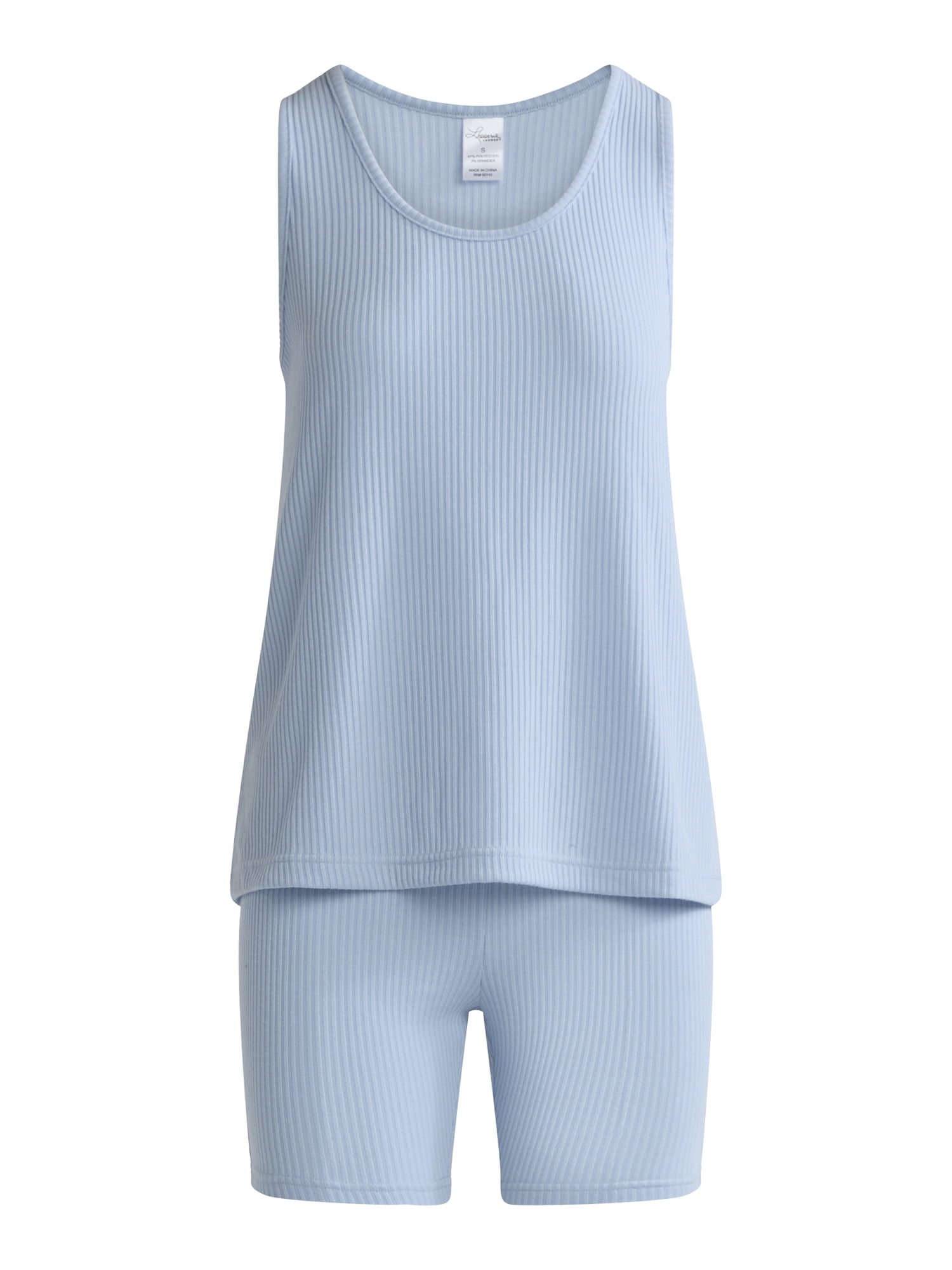 Lissome Women's and Women’s Plus Hacci Knit Ribbed Tank Top and Bike Shorts Lounge Set, 2-Piece, Sizes S-4X