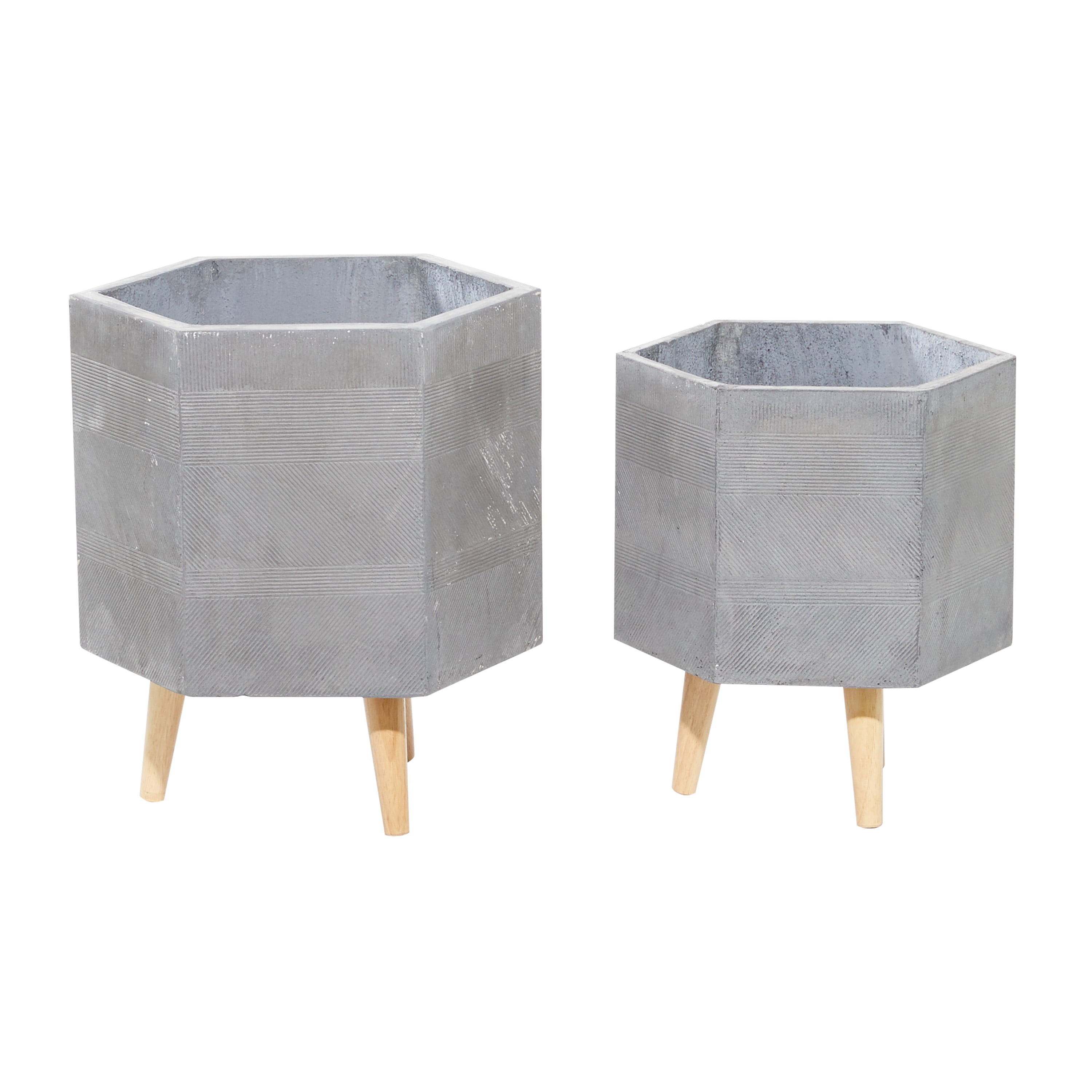 DecMode 15", 17" Grey Ceramic Contemporary Planter, 2 - Pieces