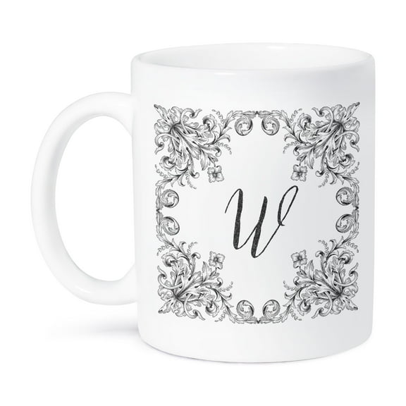 3dRose, Letter W Personal Luxury Vintage Glitter Monogram-Personalized Initial, 11oz Mug
