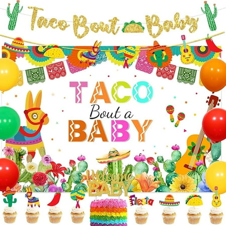 Mexican Fiesta Baby Shower Party Decoration Taco Bout a Baby Backdrop Neutral Cactus Fiesta Themed Baby Shower Banner Cake Toppers for Cinco De Mayo Baby Shower Party Supplies