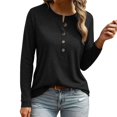 thumbnail image 1 of Women's Long Sleeve T-Shirts Buttons Solid Color Casual Basic Tees Blouses Loose Fit Pullover R XXXL, 1 of 4