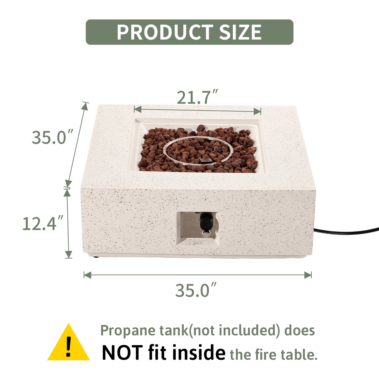 VENTOPYR 35''Outdoor Square Propane Fire Pit Table,Terrazzo White Faux Stone Finish