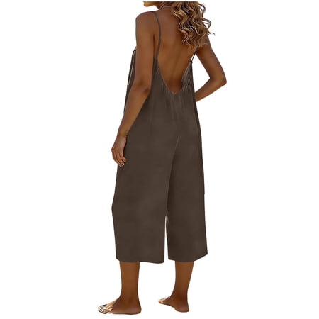 Narveanno Jumpsuits for Women Casual Summer Outfits Rompers Comfy Beach Vacation Trendy Overalls Jumpers Fashion Clothes Brown 2XL