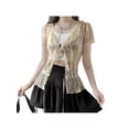thumbnail image 3 of ZAXARRA Women's Button Down Tops V Neck Short Sleeve Sheer Mesh Shirts, 3 of 9