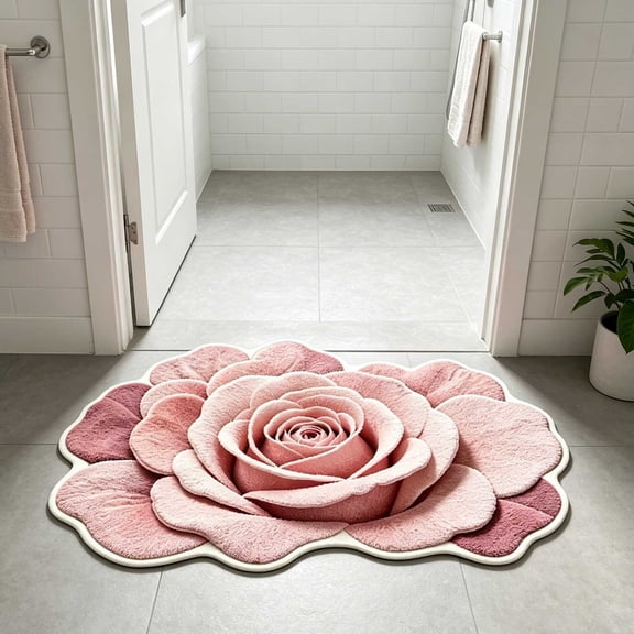BSMAT Diatomaceous Earth Rose Bath Mat, 15.7 x 23.6 Inch Quick Dry Absorbent Bathroom Mat with Anti Slip Base, Soft Decorative Flower Shape Floor Mat