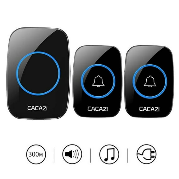 2025 New Upgrade Wireless Doorbell Battery Operated 2 Remote Button 1 Plug in Receiver Black