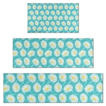 Turquoise Daisy Flower Yellow Centers Pattern Kitchen Rugs Sets Of 3,Kitchen Runner Rugs Non Skid Washable,Decorative Kitchen Floor Mats for Kitchen,Sink,Laundry,17"x30"  17"x47"   17"x59"