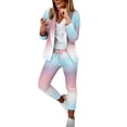 thumbnail image 1 of Gibobby Conjuntos de sudadera con bloques Chaqueta fina informal de 2 piezas para mujer, abrigo ajustado, chaqueta de manga larga, pantalones de negocios para(Azul celeste,G), 1 of 5