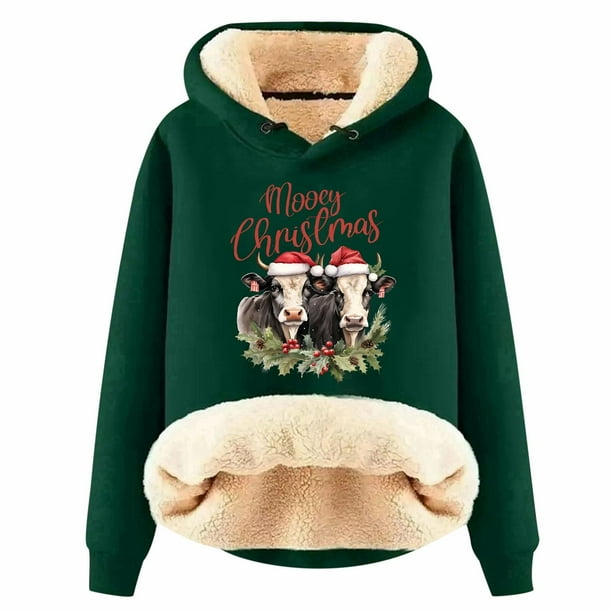 WILLBEST Sudadera Oversize para Mujer con Estampado Navideño de Vaca, Estilo Western, Estilo Femenino y Grueso Mediana