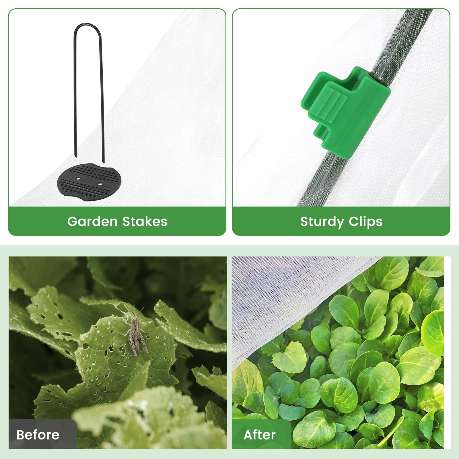 BEAMNOVA Garden Mesh Netting Kit with Support Pole - 8 x 24 ft Plant Cover with Bracket for Vegetable Fruits Flowers Vine Plants Climbing