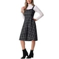 thumbnail image 4 of INSPIRE CHIC Tweed Dress for Women's Sleeveless Square Neck Plaid A-Line Pinafore Overall Dresses S Black, 4 of 6