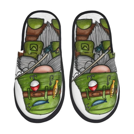 Balery Fishing Gnome Slient Indoor Furry Fleece Comfort House Shoes Soft Non-Slip Home Shoes Cotton slippers House Slippers-- Large